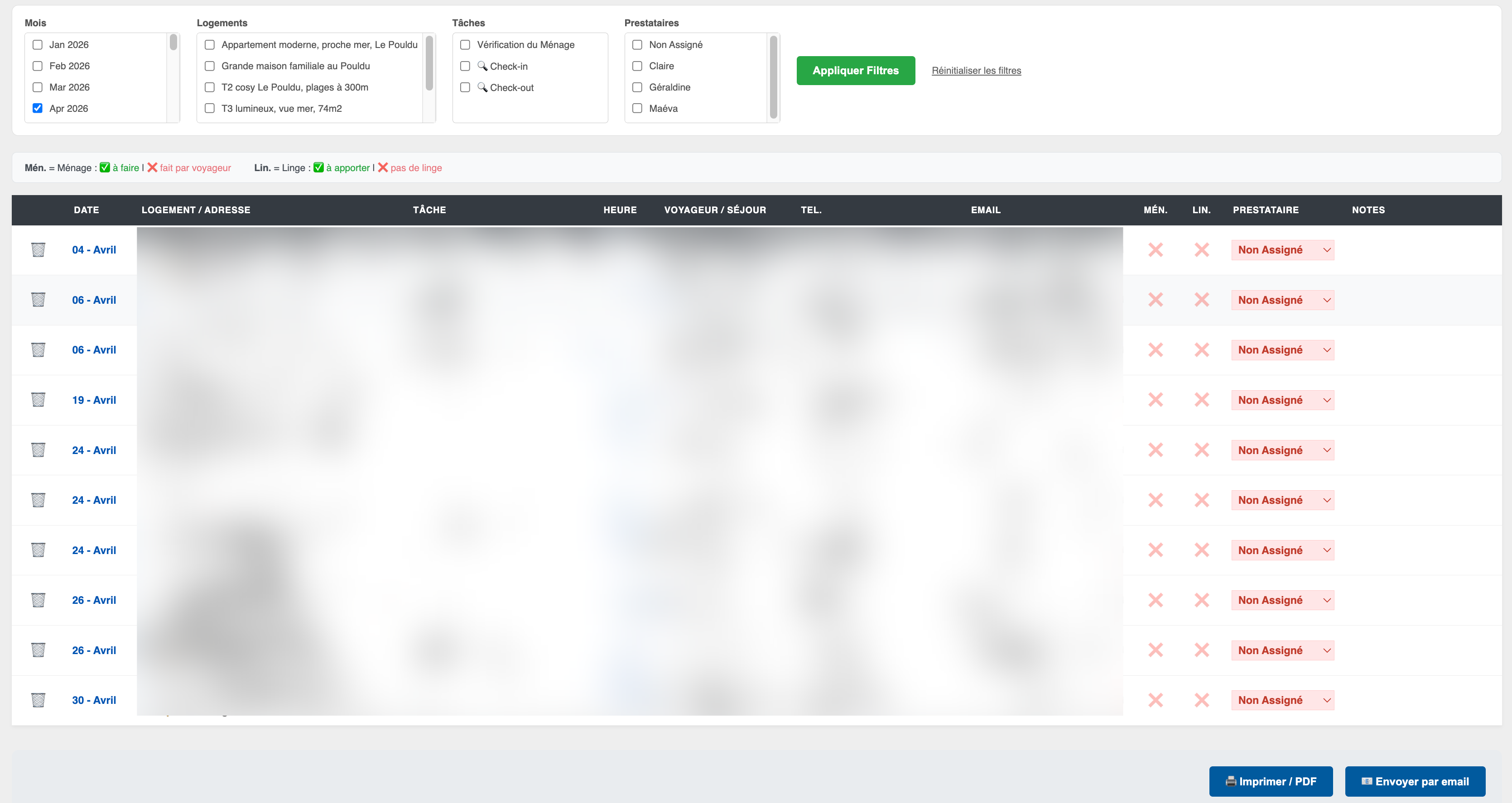 Export PDF ou envoi mail